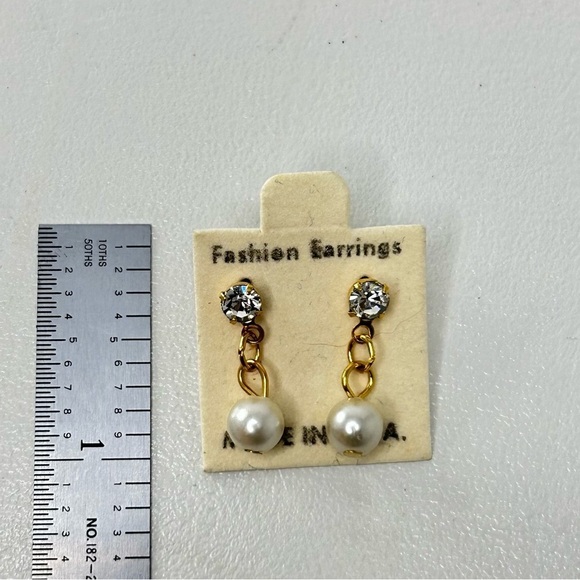 Vintage Fashion Earrings Pearl and Rhinestones USA - Picture 3 of 4